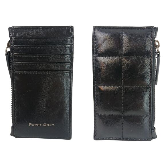 Poppy Grey Napa Quilted Leather RFID Credit Card Wallet Vegan Black - Picture 1 of 4